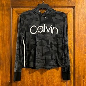 Calvin Klein Gray and Black Camouflage Cropped Hoodie